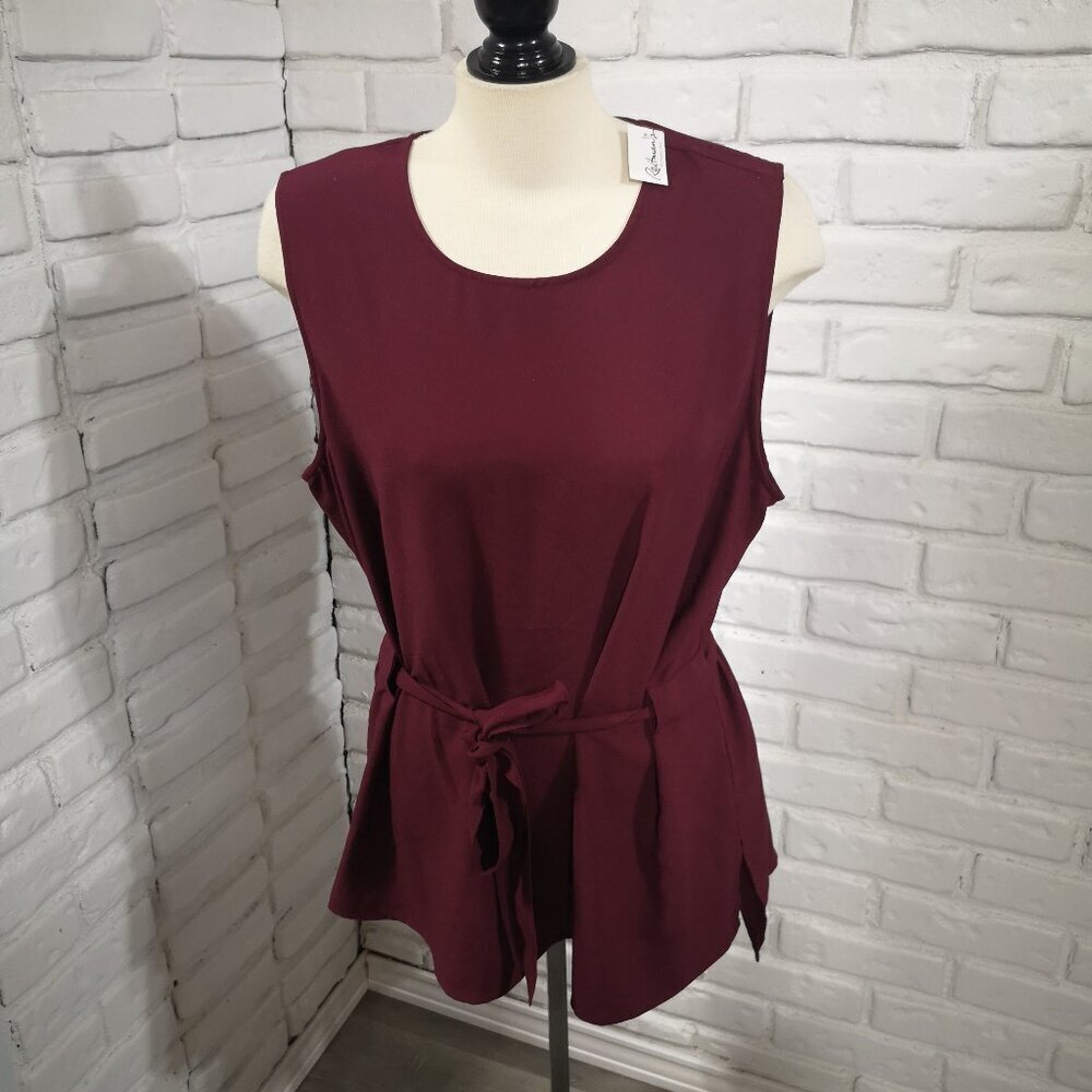 NWT Reitmans Ladies Size XXL Burgundy Tie Waist Tunic Length Sleeveless Top